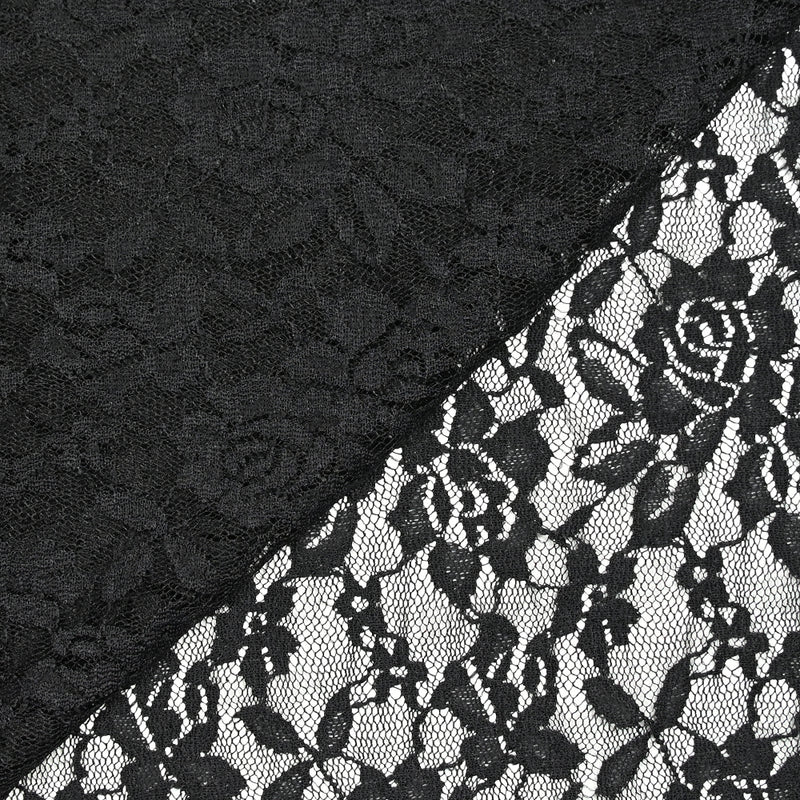 Dentelle polyester Roseraie fond noir