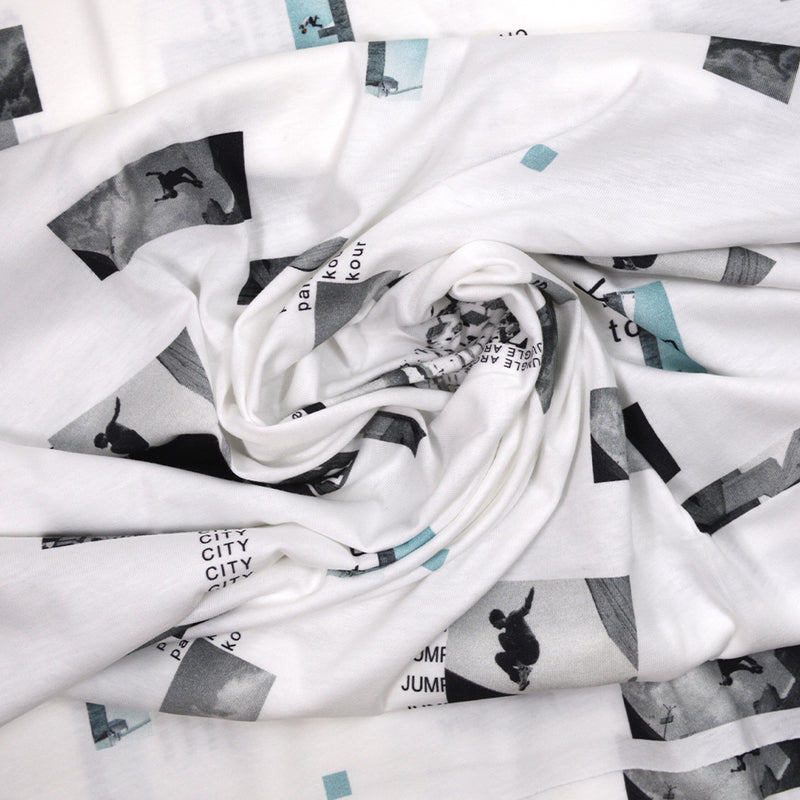 Jersey de coton imprimé Parkour fond blanc