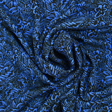 Twill de viscose imprimé feuillage bleu fond noir