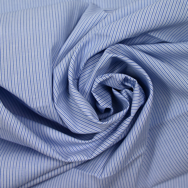 Coton tissé teint rayé bleu barbeau et blanc