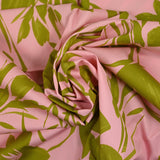 Coton satiné imprimé plantation rose et vert