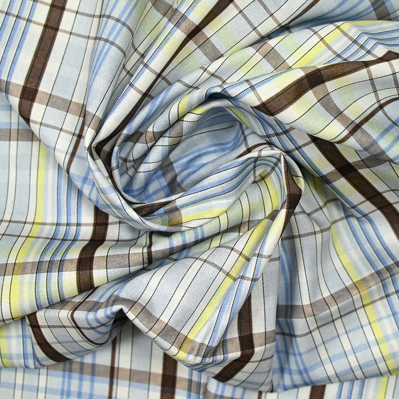 Blue, yellow and brown print cotton