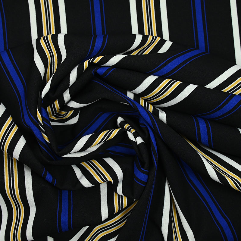 Textured polyester jersey Blue stripes black background