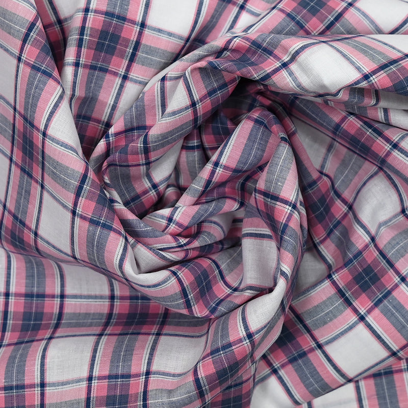 Coton chemise à carreaux rose et bleu fond blanc