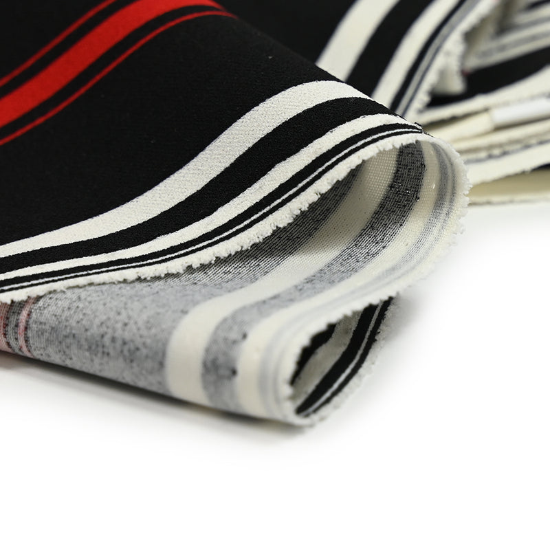 Textured polyester jersey Red stripes black background