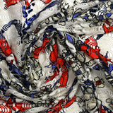 Dentelle imprimée polyester fleurs rouge fond blanc cassé