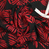 Mousseline crinkle imprimée lurex fougère rouge fond noir