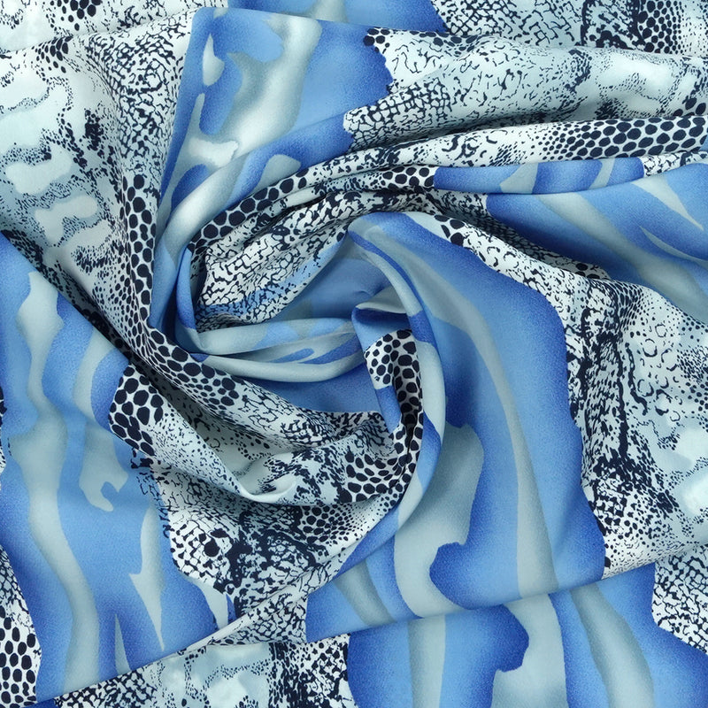 Microfibre imprimée polyester peau de serpent bleu