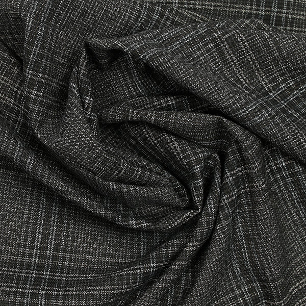 Tissu tailleur de polyviscose élasthanne à carreaux gris, marron et blanc