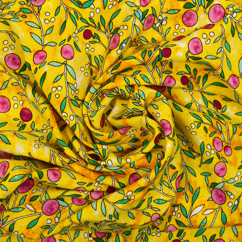 Viscose imprimée olivier fond moutarde