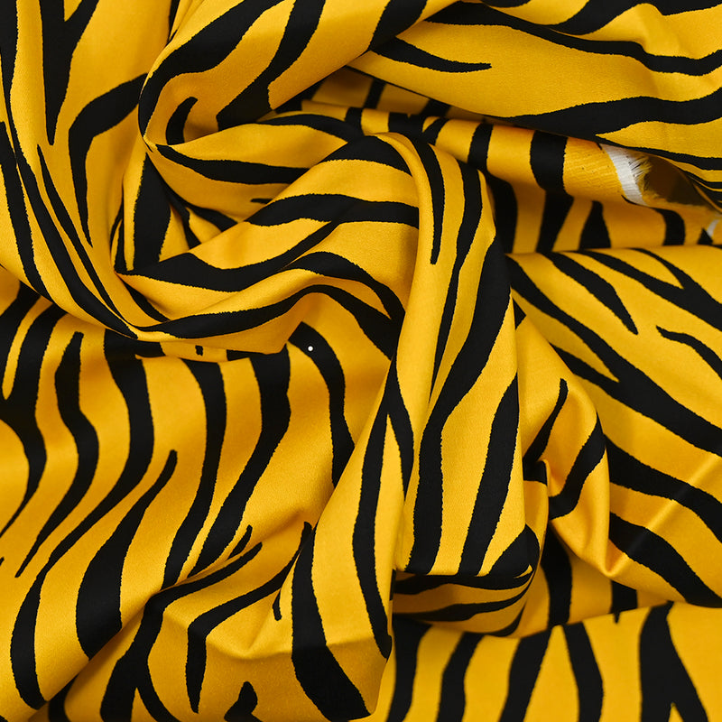 Cotton satin Elastane printed tigers mustard background