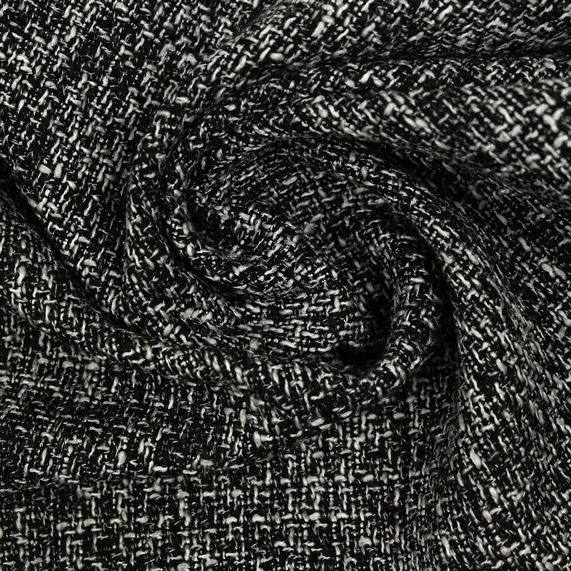 Tweed polyester noir et blanc effet chiné