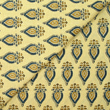 Coton indien imprimé Chennai bleu et ocre fond beige