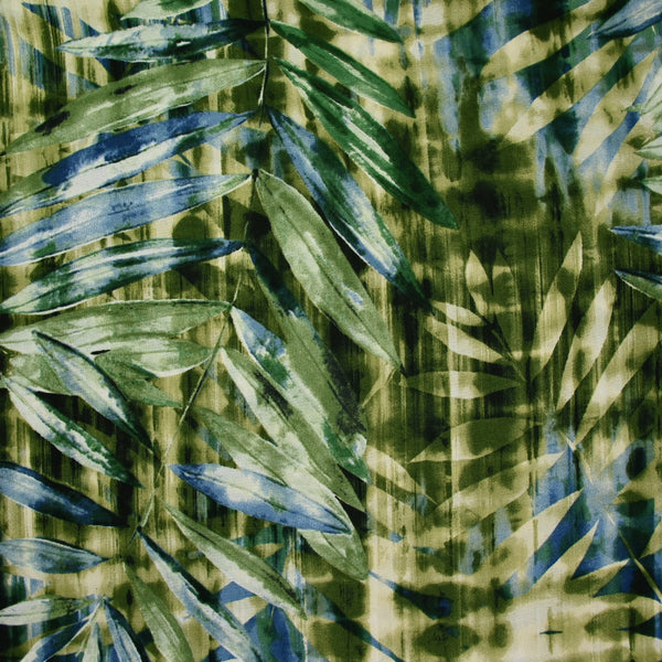 Polyester imprimé fougères fond vert et bleu