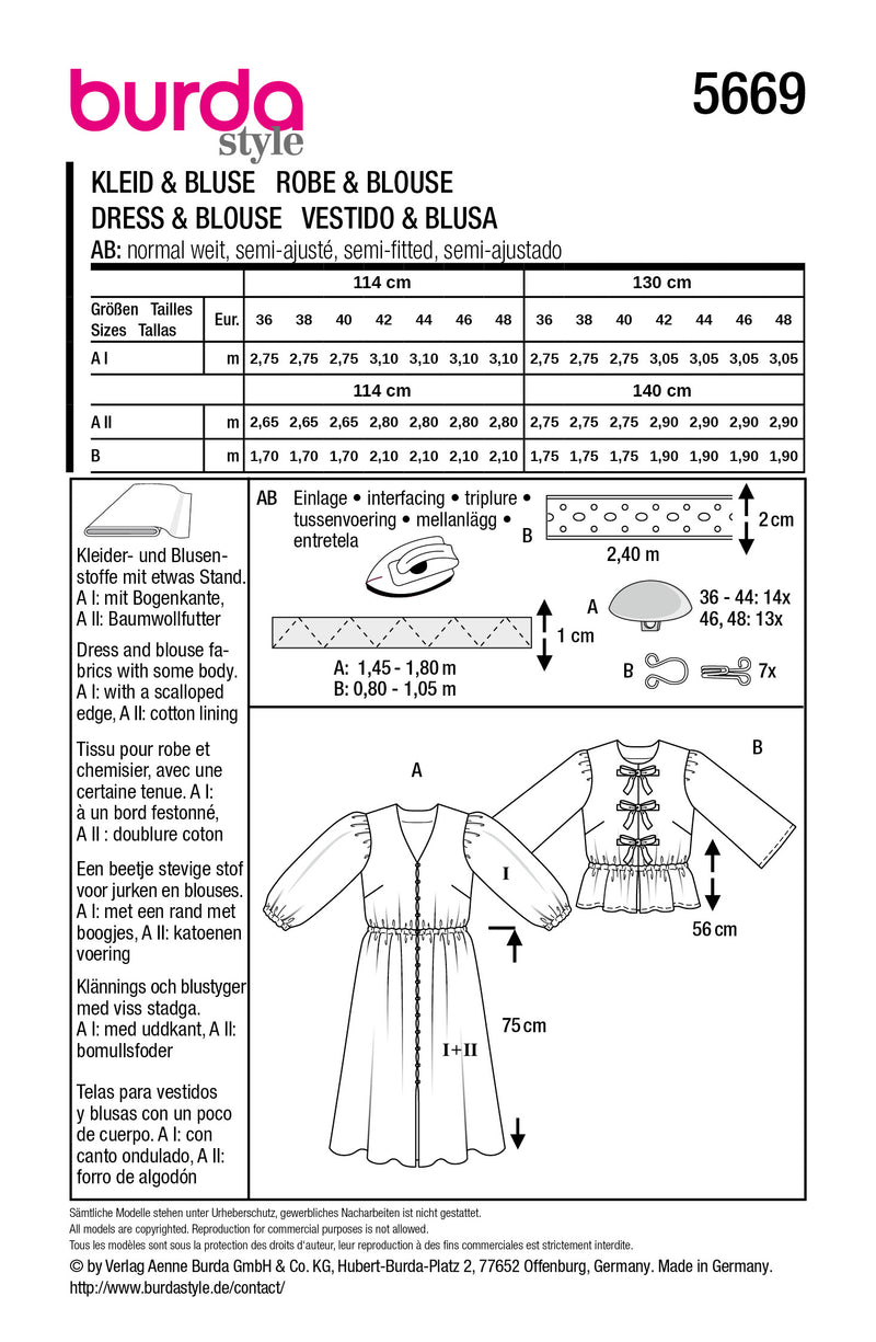 Patron Burda n°5669 : Robe & Blouse – Les Coupons de Saint-Pierre