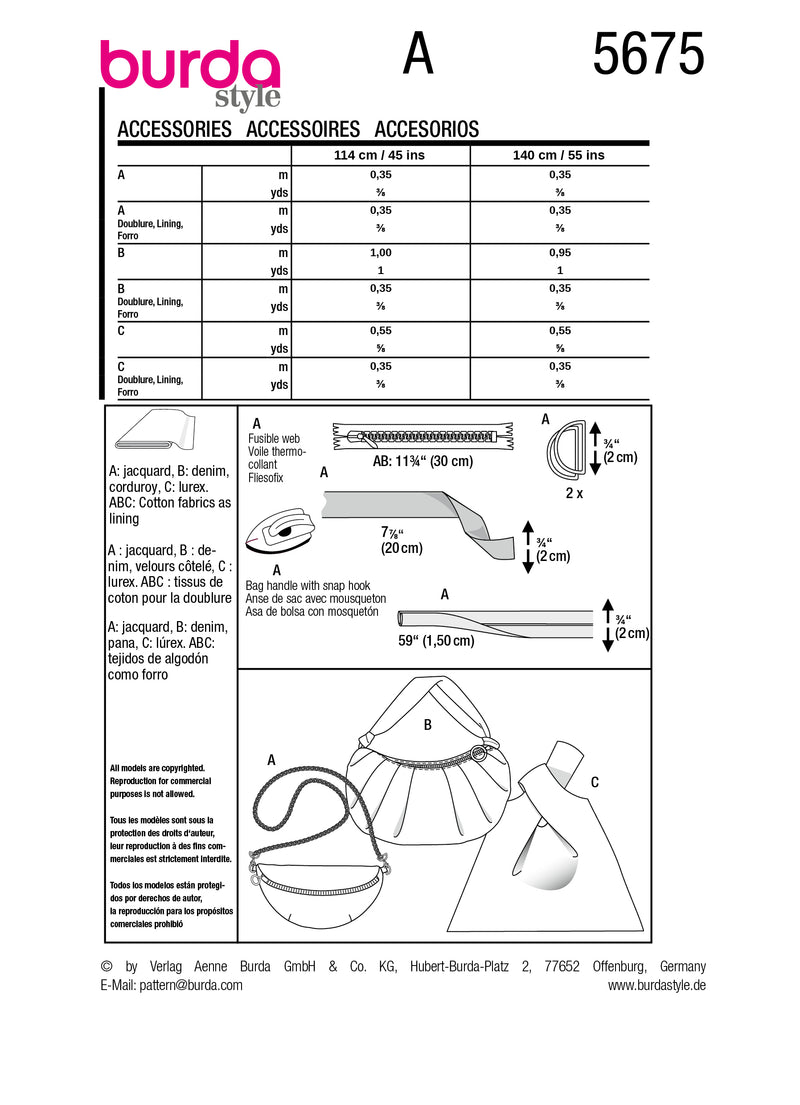 Patron Burda n°5675 : Accessoires