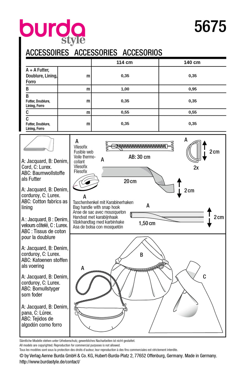 Patron Burda n°5675 : Accessoires