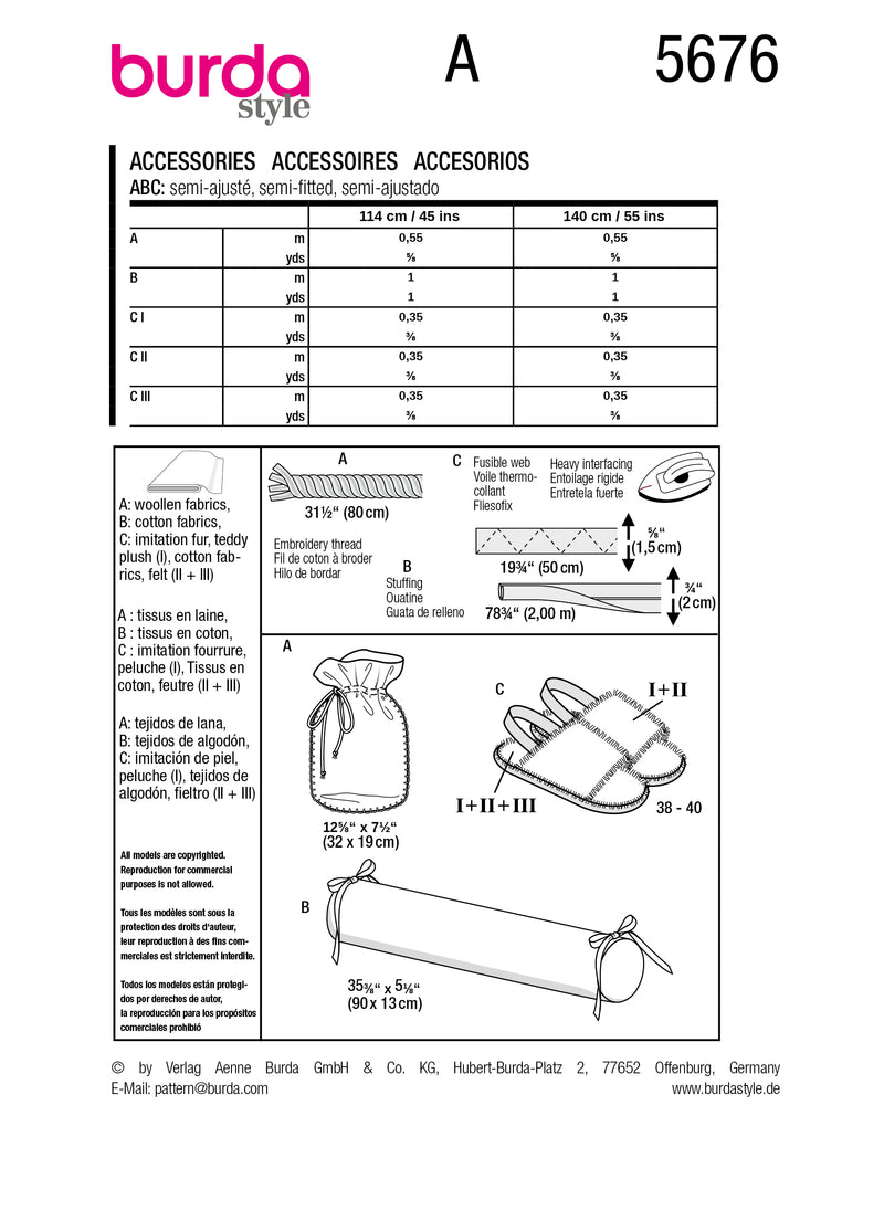 Patron Burda n°5676 : Accessoires