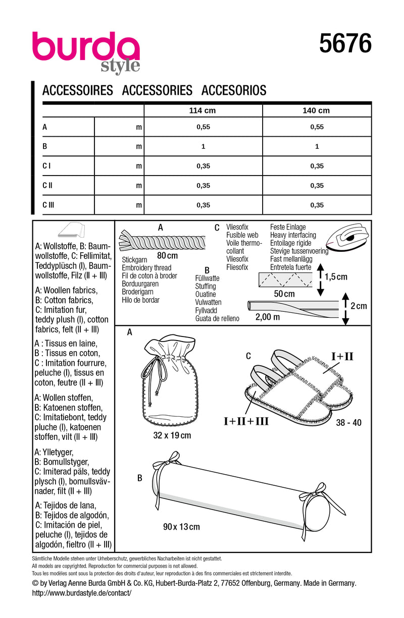 Patron Burda n°5676 : Accessoires