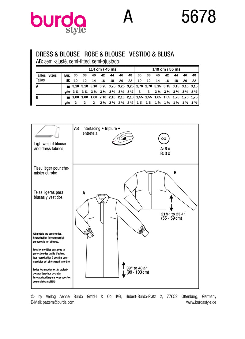 Patron Burda n°5678 : Robe & Blouse