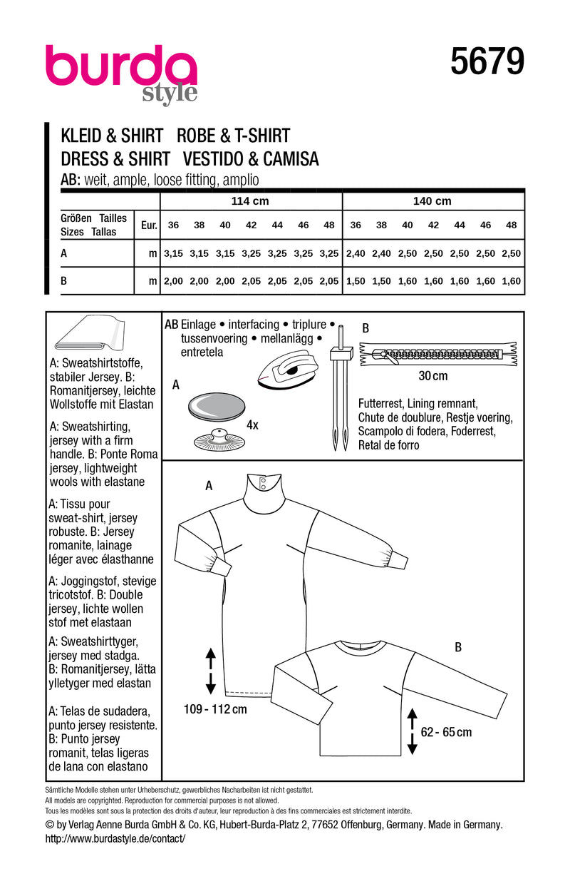 Patron Burda n°5679 : Robe & T-shirt