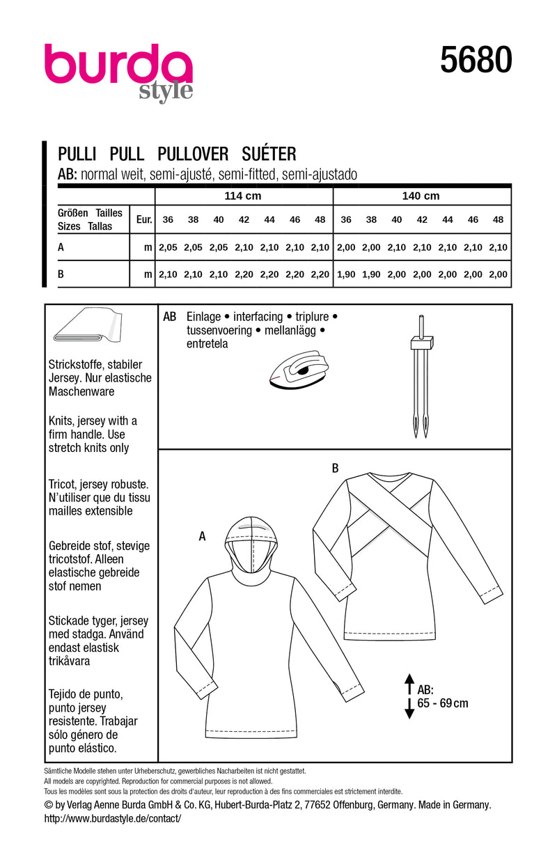 Patron Burda n°5680 : Pull