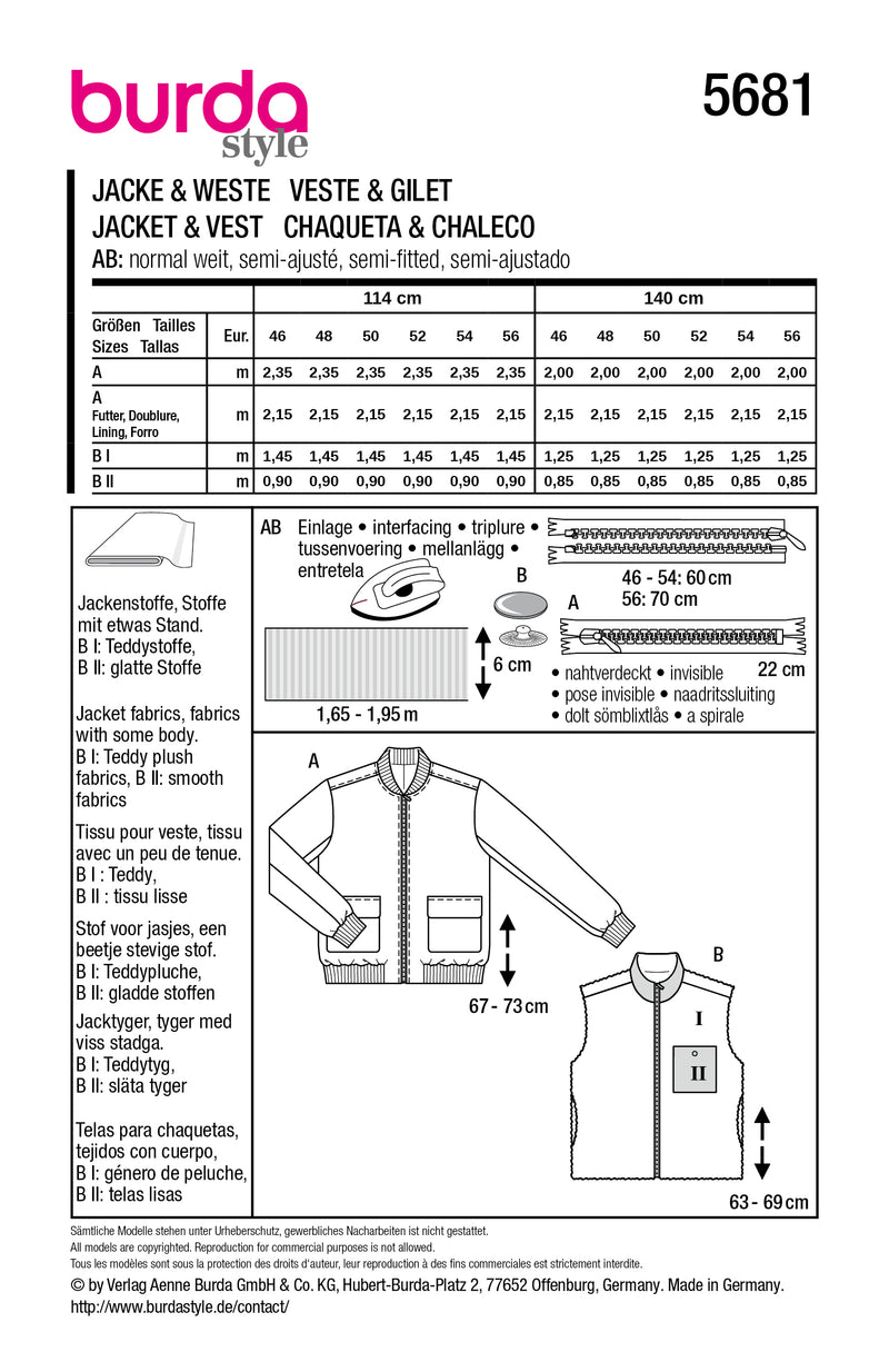Patron Burda n°5681 : Veste & Gilet