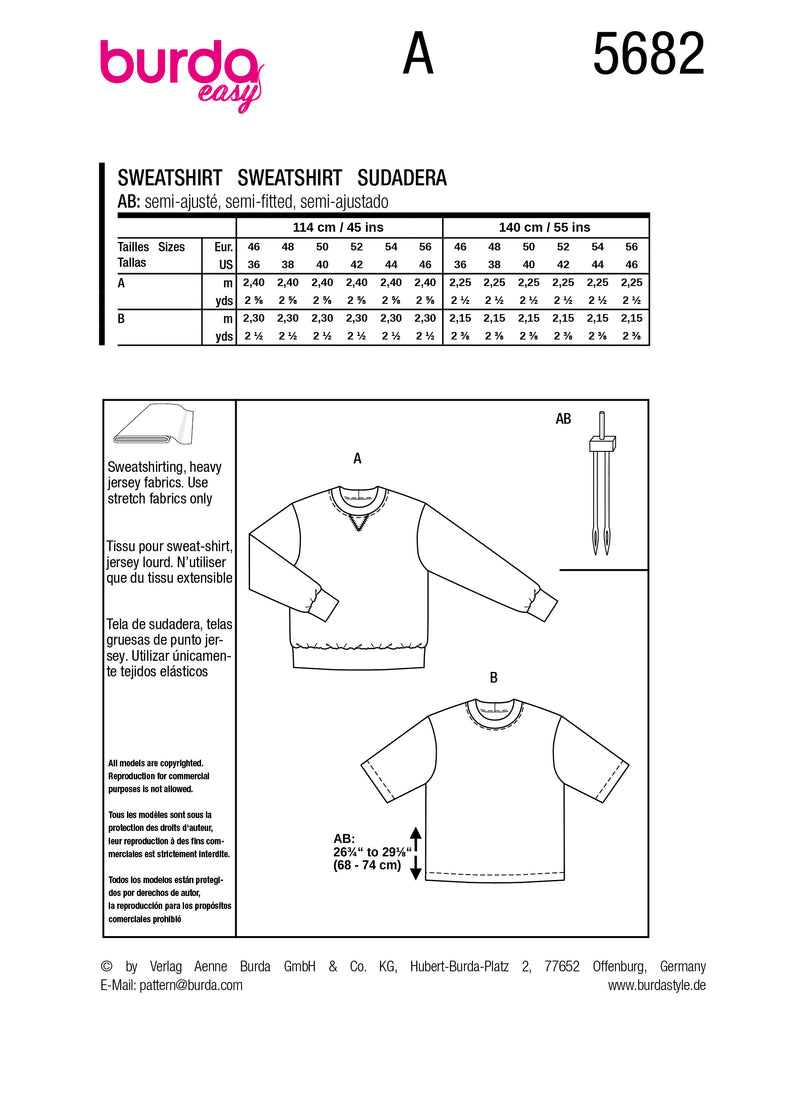 Patron Burda n°5682 : Sweatshirt