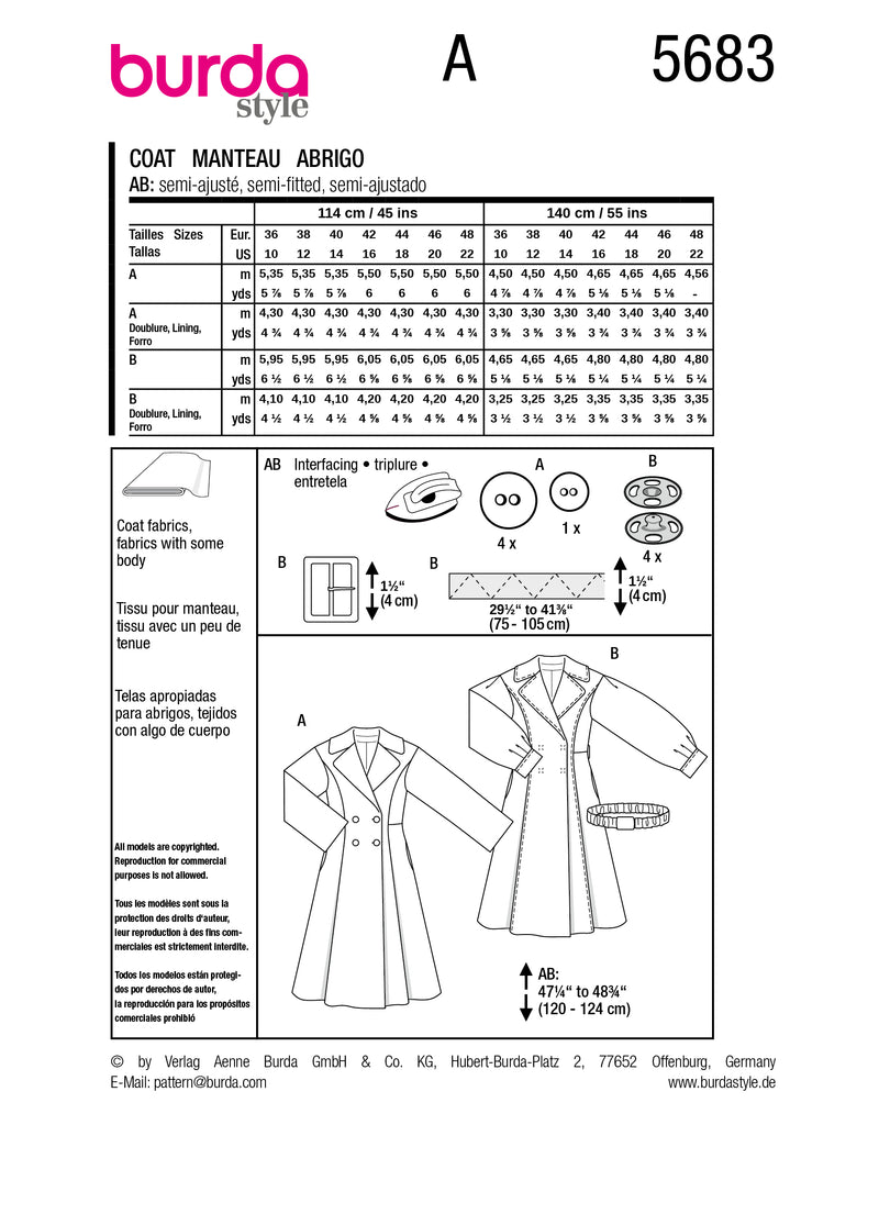 Patron Burda n°5683 : Manteau