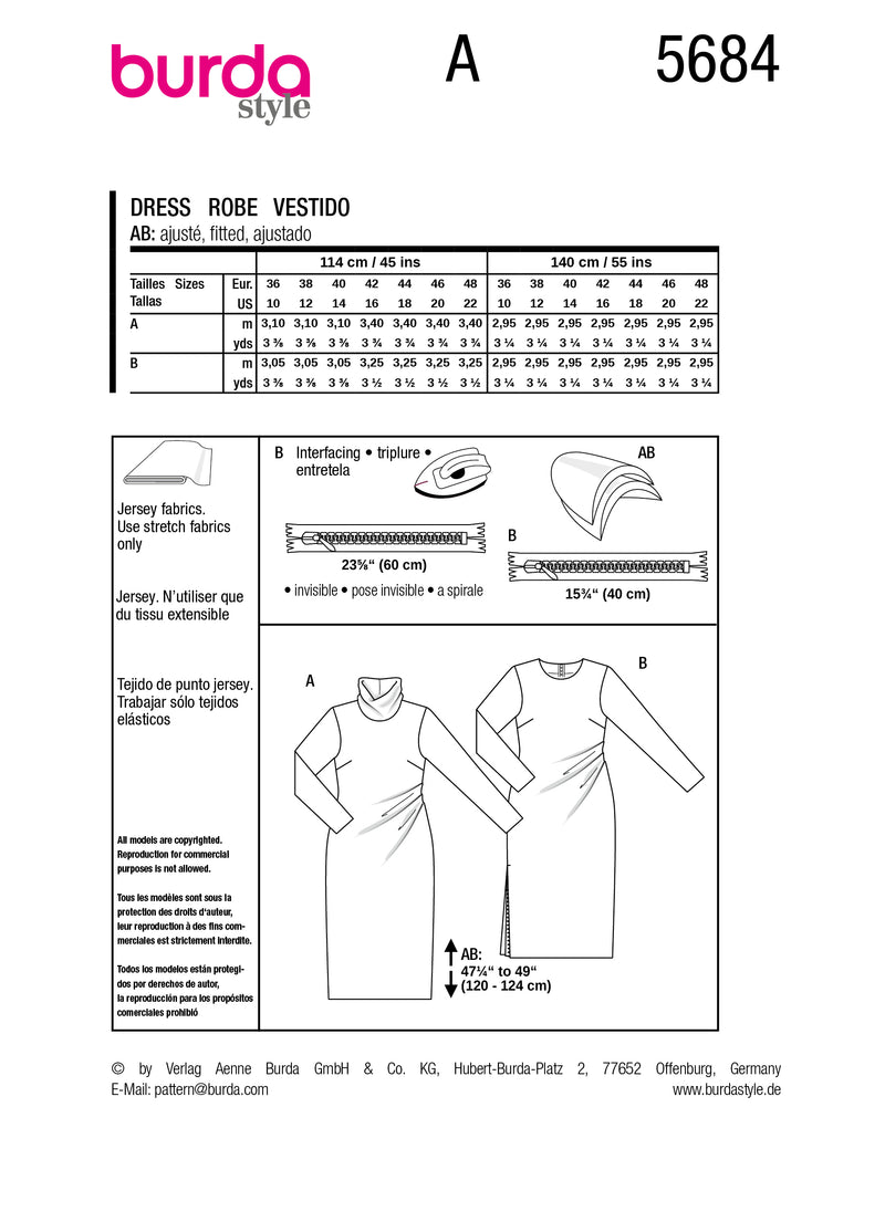 Patron Burda n°5684 : Robe