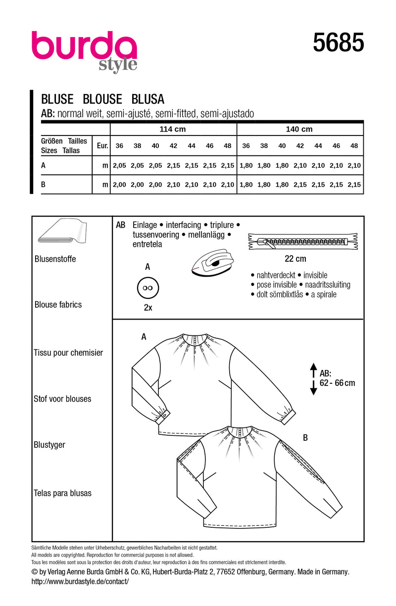 Patron Burda n°5685 : Blouse