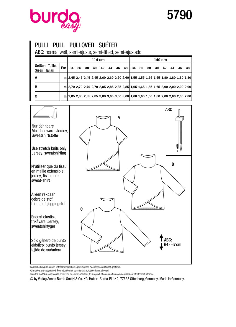 Patron Burda n°5790 : Pull