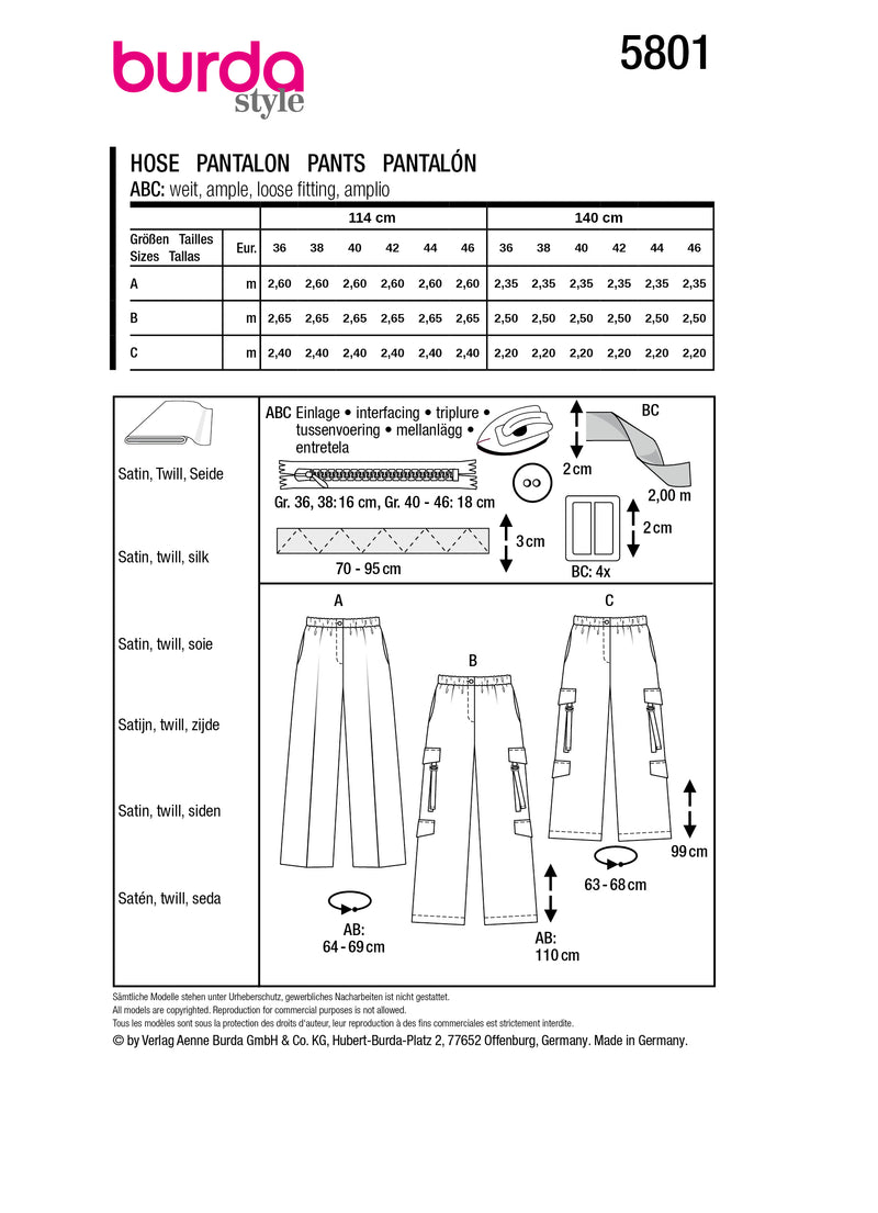 Patron Burda n°5801 : Pantalon