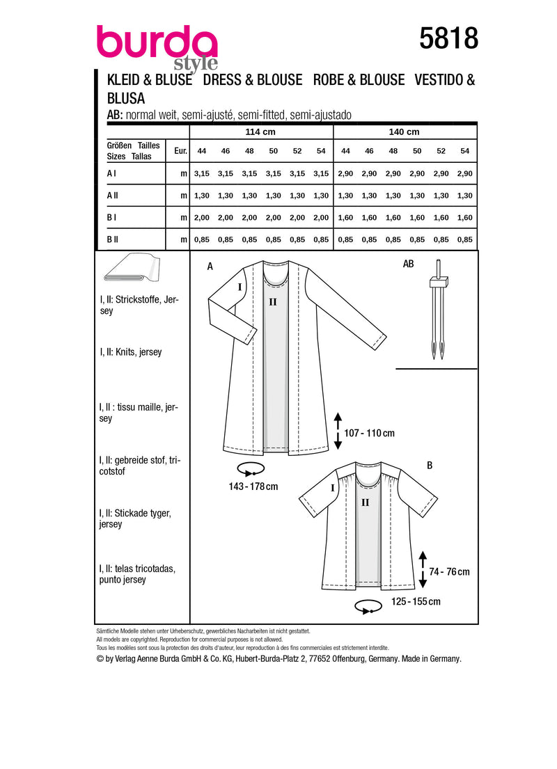 Patron Burda n°5818 : Robe & Blouse