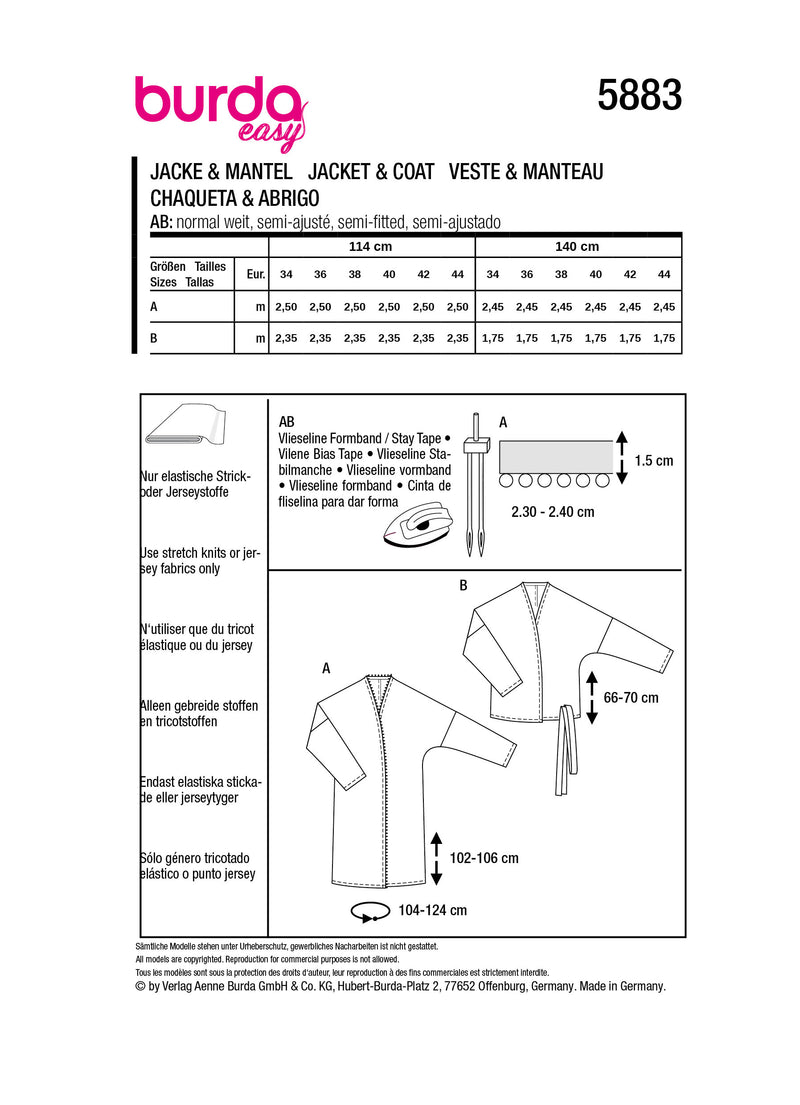 Patron Burda n°5883 : Veste & Manteau