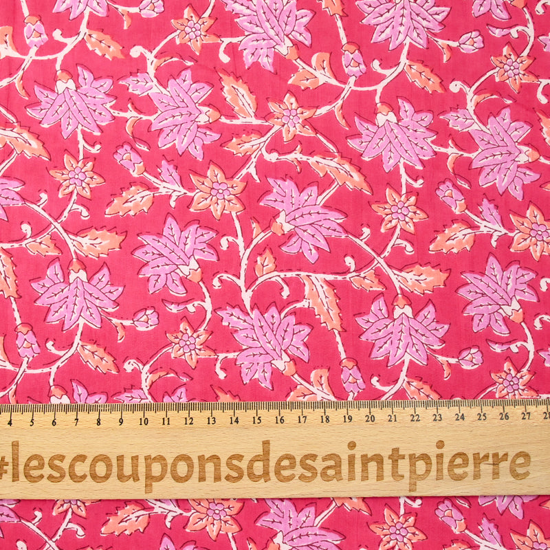 Jaipur Mauve con estampado de algodón indio y albaricoque de fondo rosa