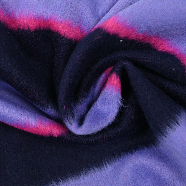 Laine mélangée à poils longs rayures parme, marine et fuchsia