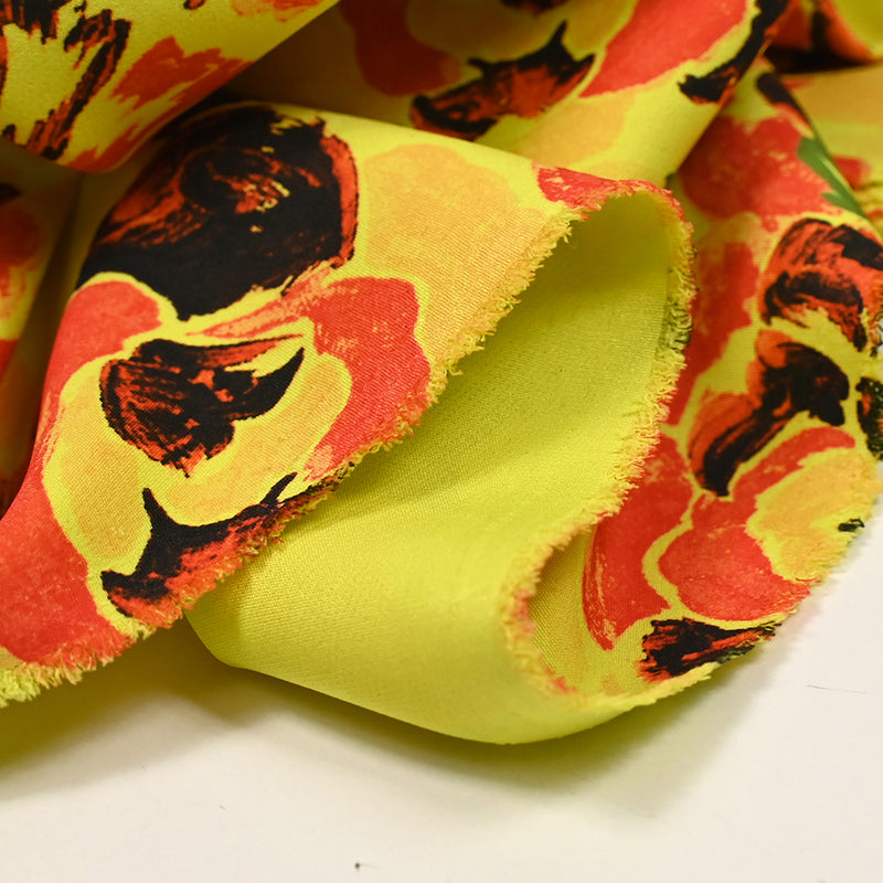 Crêpe lourd imprimé rosalia fond jaune fluo