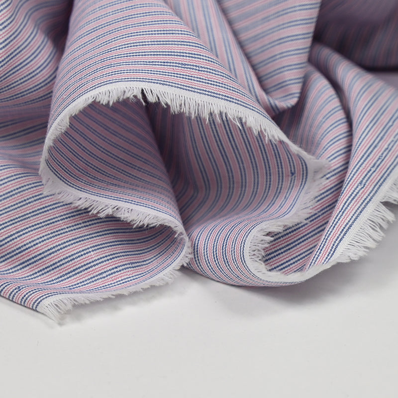 Blue, pink and white striped cotton