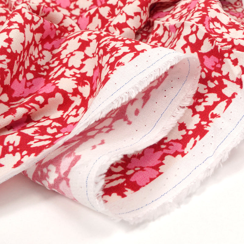 Crêpe viscose imprimé fleuri abstrait rouge et rose