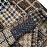 Laine mélangée patchwork pied-de-poule et carreaux camel et marine