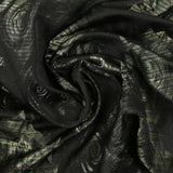 Toile tissée teinte fleurs noires et lignes multicolores brillantes