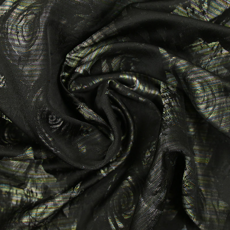 Toile tissée teinte fleurs noires et lignes multicolores brillantes