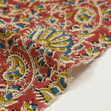 Coton indien imprimé Uma bleu barbeau et jaune fond tomette
