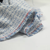 Tweed polycoton blanc cassé et bleu clair