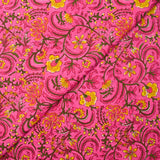 Indian cotton printed kali green and yellow pink background