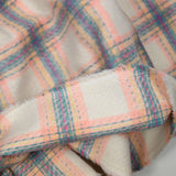 Laine mélangée brossée carreaux écru, rose, turquoise et jaune