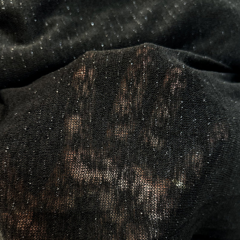 Maille de polyester rayures lurex fond noir
