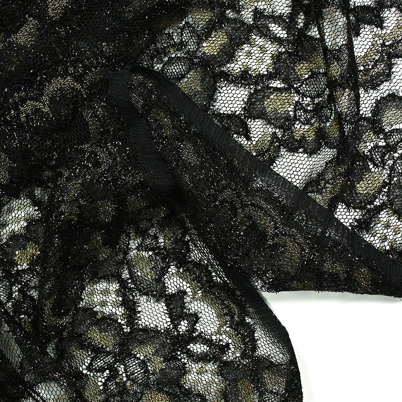 Encaje poliéster maya lurex fondo dorado negro