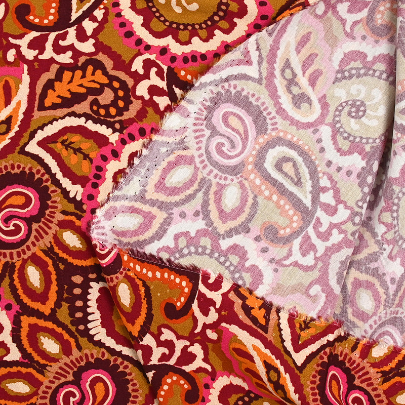 Orange and pink paisley printed viscose